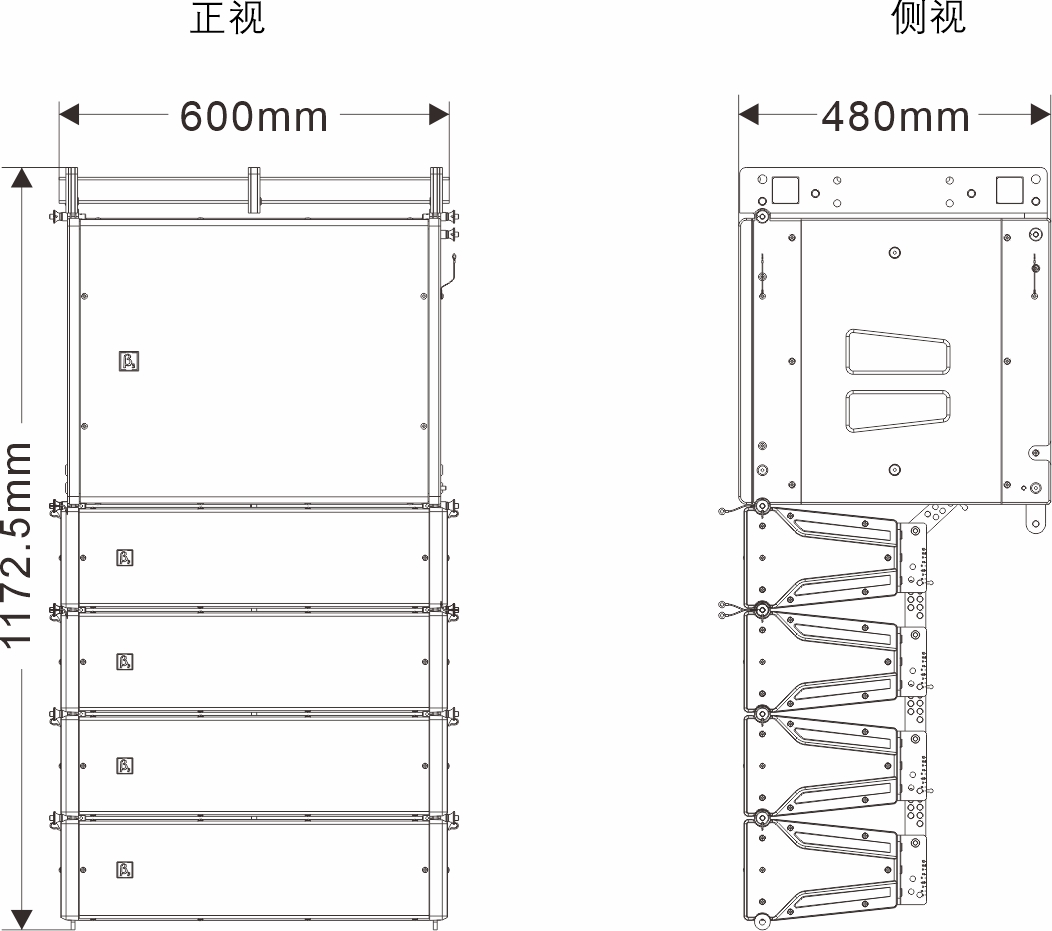 双5英寸中型阵列扬声器系统尺寸图