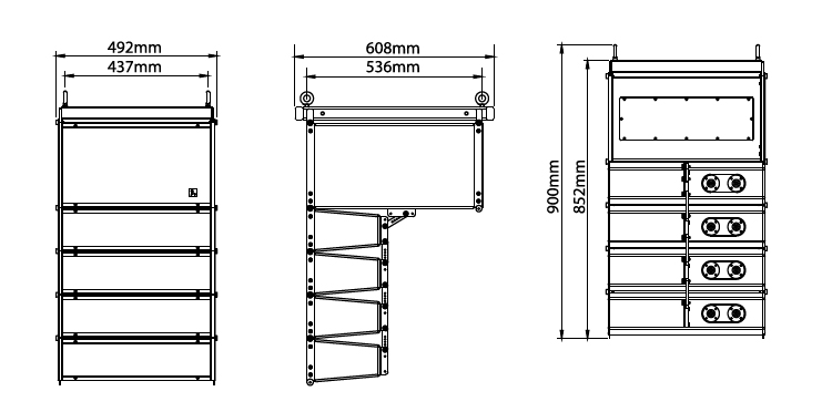 紧凑型有源线性阵列扬声器系统尺寸图