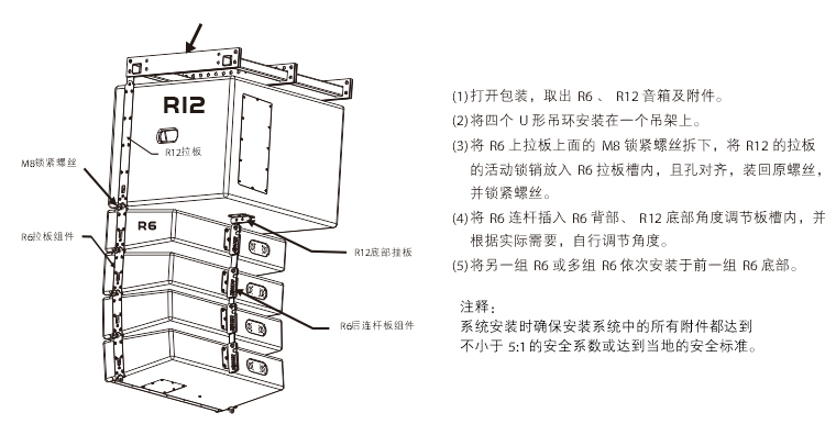 无源线性阵列扬声器系统安装图