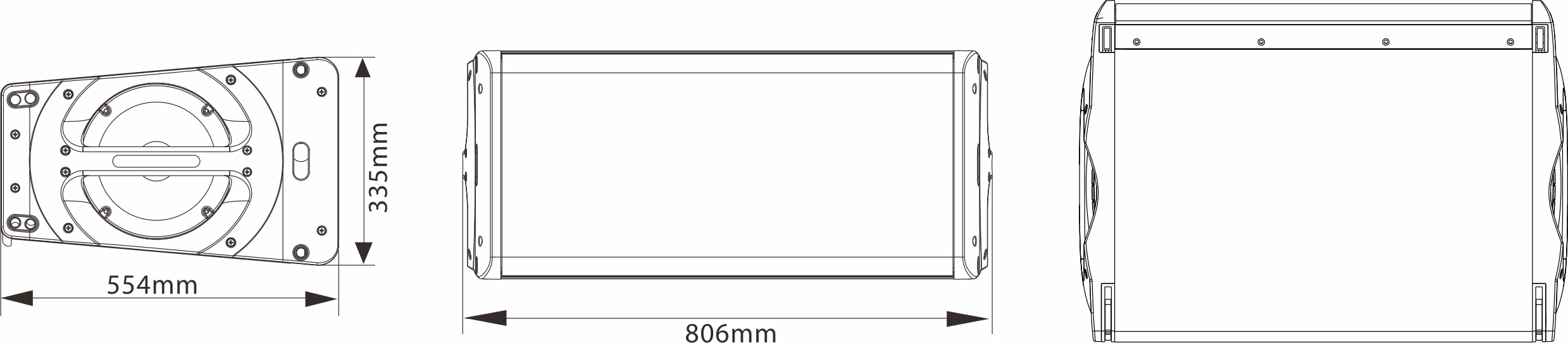 外置3分频双10英寸全频线性阵列扬声器尺寸图