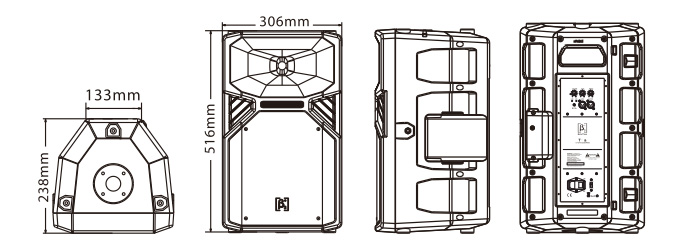 2分频10英寸DSP有源全频塑胶扬声器系统尺寸图